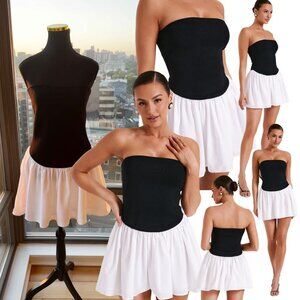 🆕 MESHKI 🧿 NWOT Hannah Knit & Linen Mini Dress - Black / White - Sz L